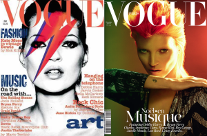 Kate Moss portraying David Bowie for Vogue